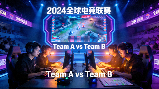 电竞赛事舞台与选手比赛现场画面